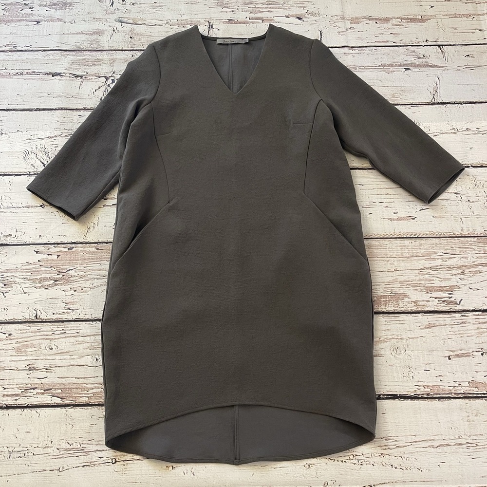 Beau Jours Gray Short Sleeve Midi Dress Lagenlook‎ Asymmetrical Made In Korea XS